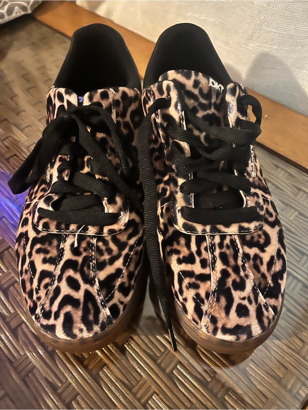 DKNY Leopard Velvet Sneakers - Black & Tan